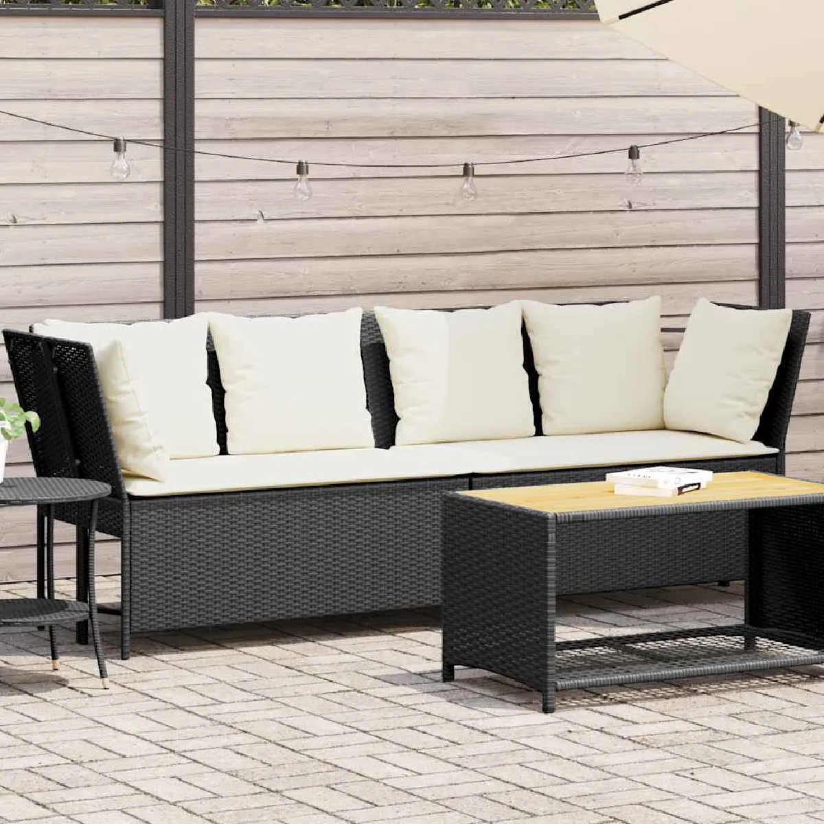 vidaXL Canapé de jardin avec Coussins Noir