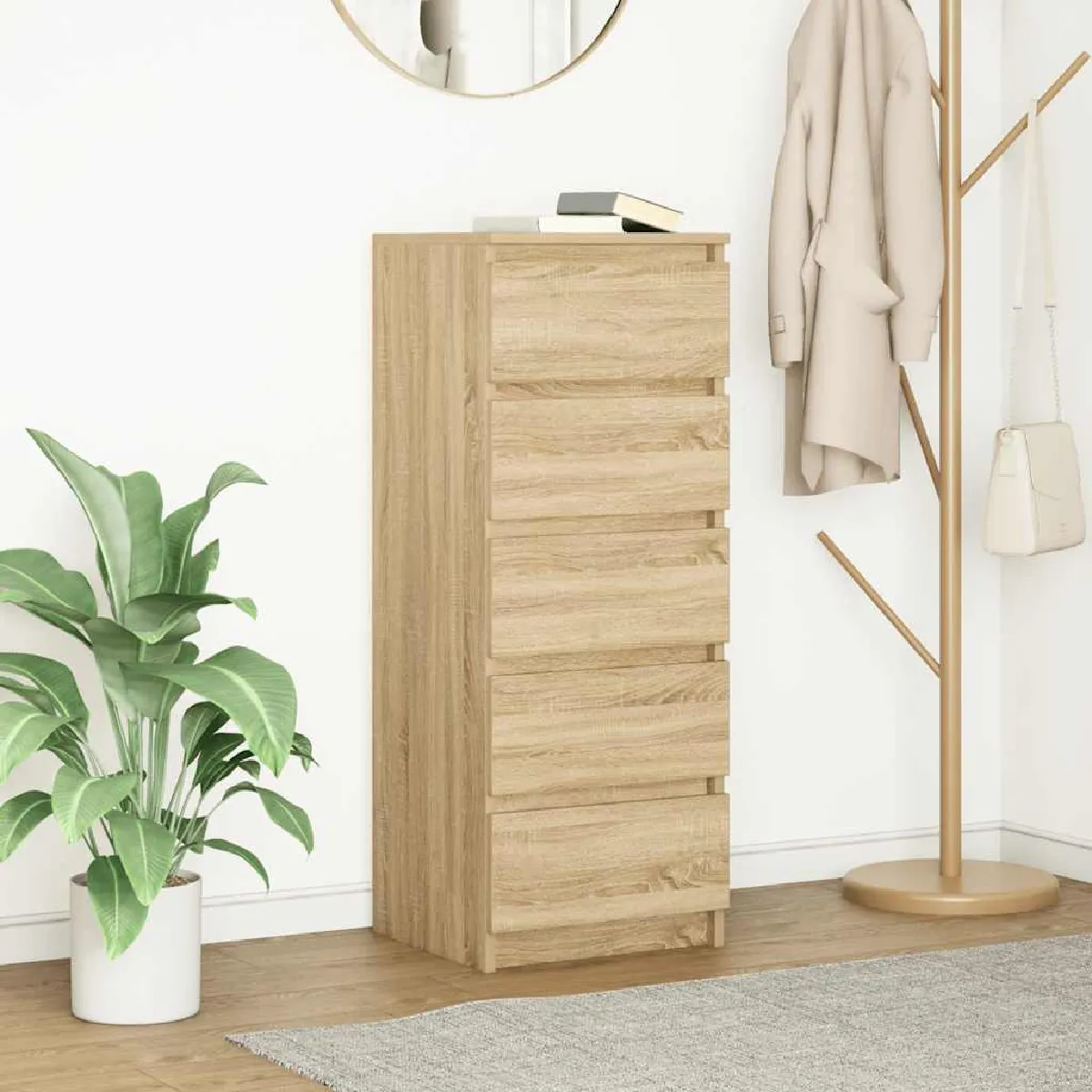 Non Communiqué Marron Buffet Avec Tiroirs Chêne Sonoma 37,5X35x99 Cm Bois Ingénierie - Image 3