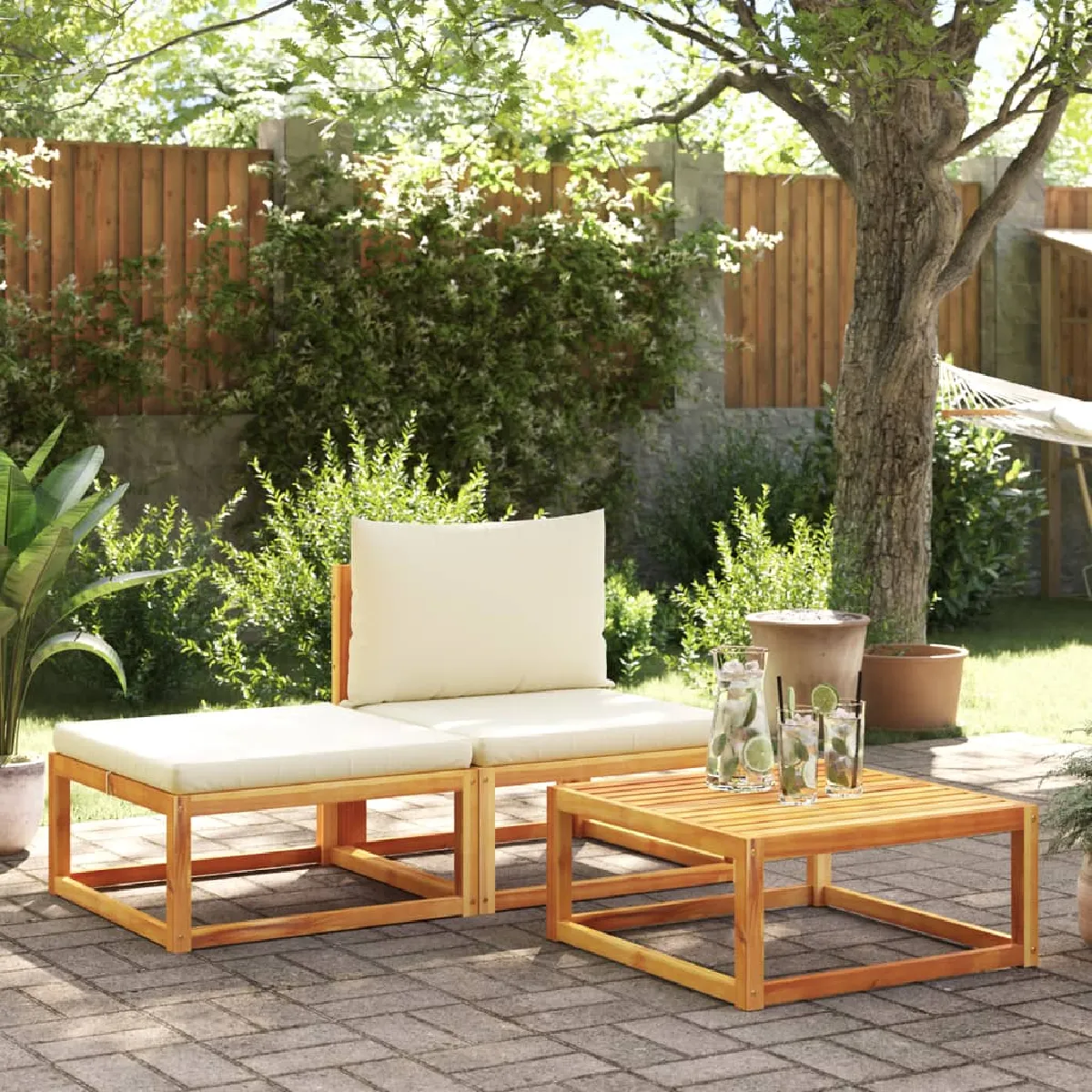 vidaXL Salon de jardin bois d'acacia Naturel - vue 2