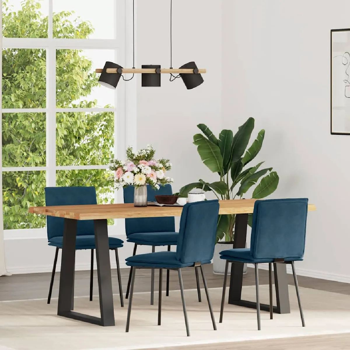 Non Communiqué Bleu Chaises À Manger Lot De 4 Velours - Image 3