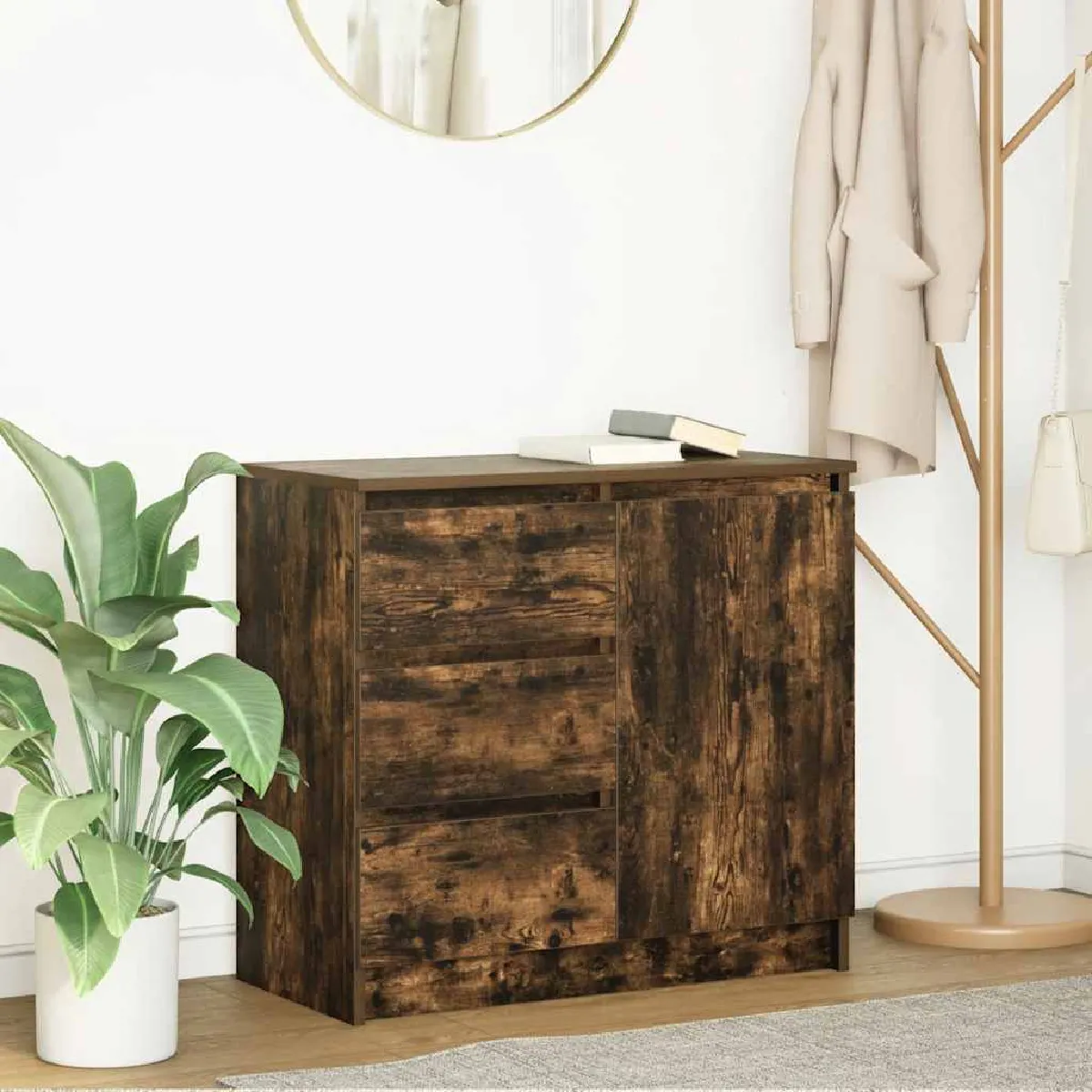 Non Communiqué Buffet Avec Tiroir Chêne Fumé 71X35x65 Cm Bois D Ingénierie - Image 3