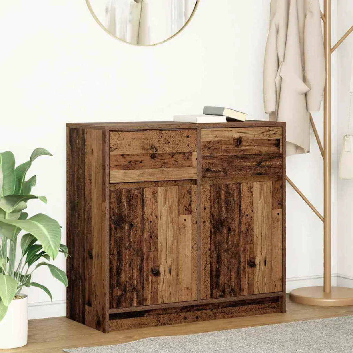 Non Communiqué Marron Buffet Avec Tiroir Vieux Bois 80X34x76 Cm Bois D Ingénierie - Image 3