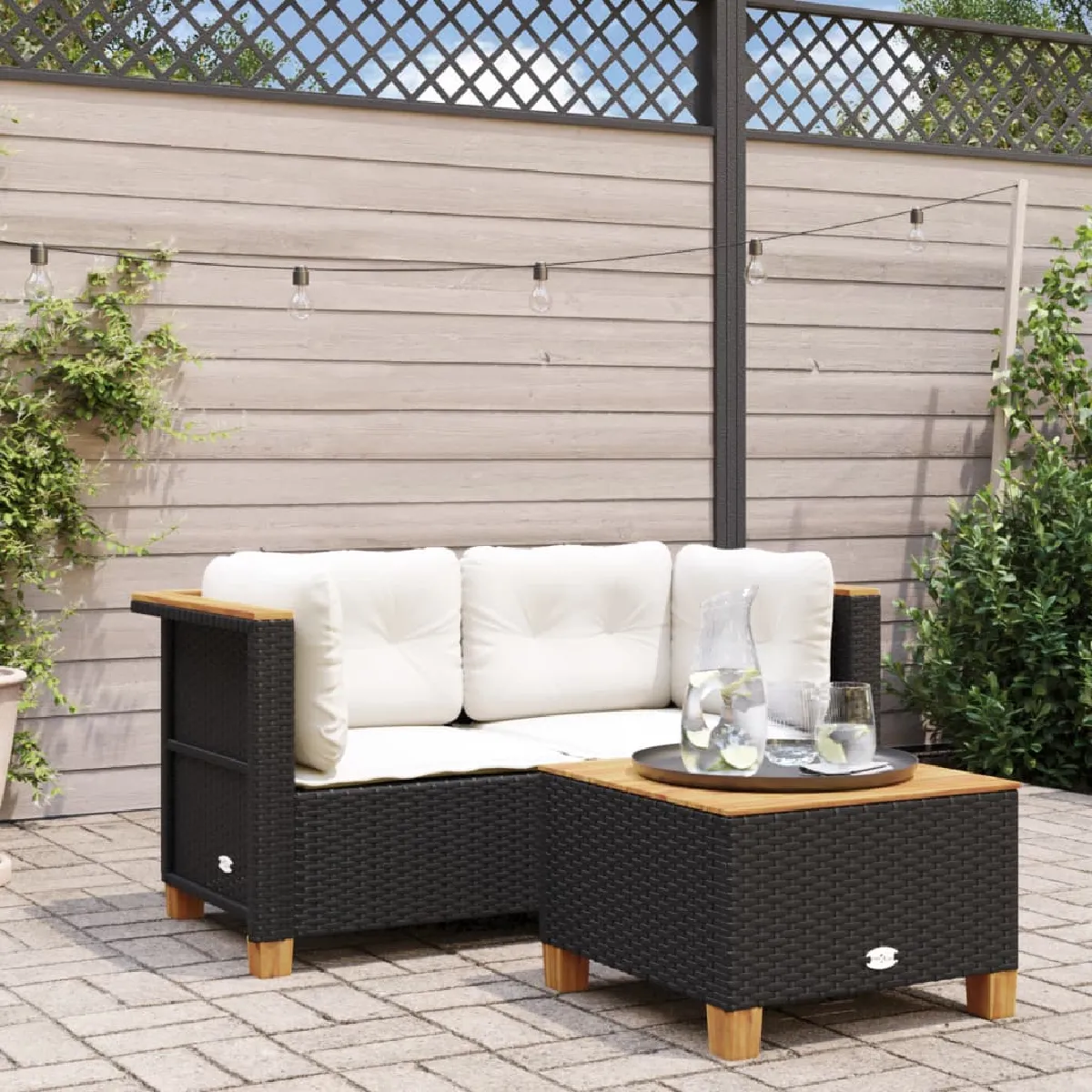 vidaXL Canapés d'Angle de Jardin et Coussins 2 pcs - Noir Rotin