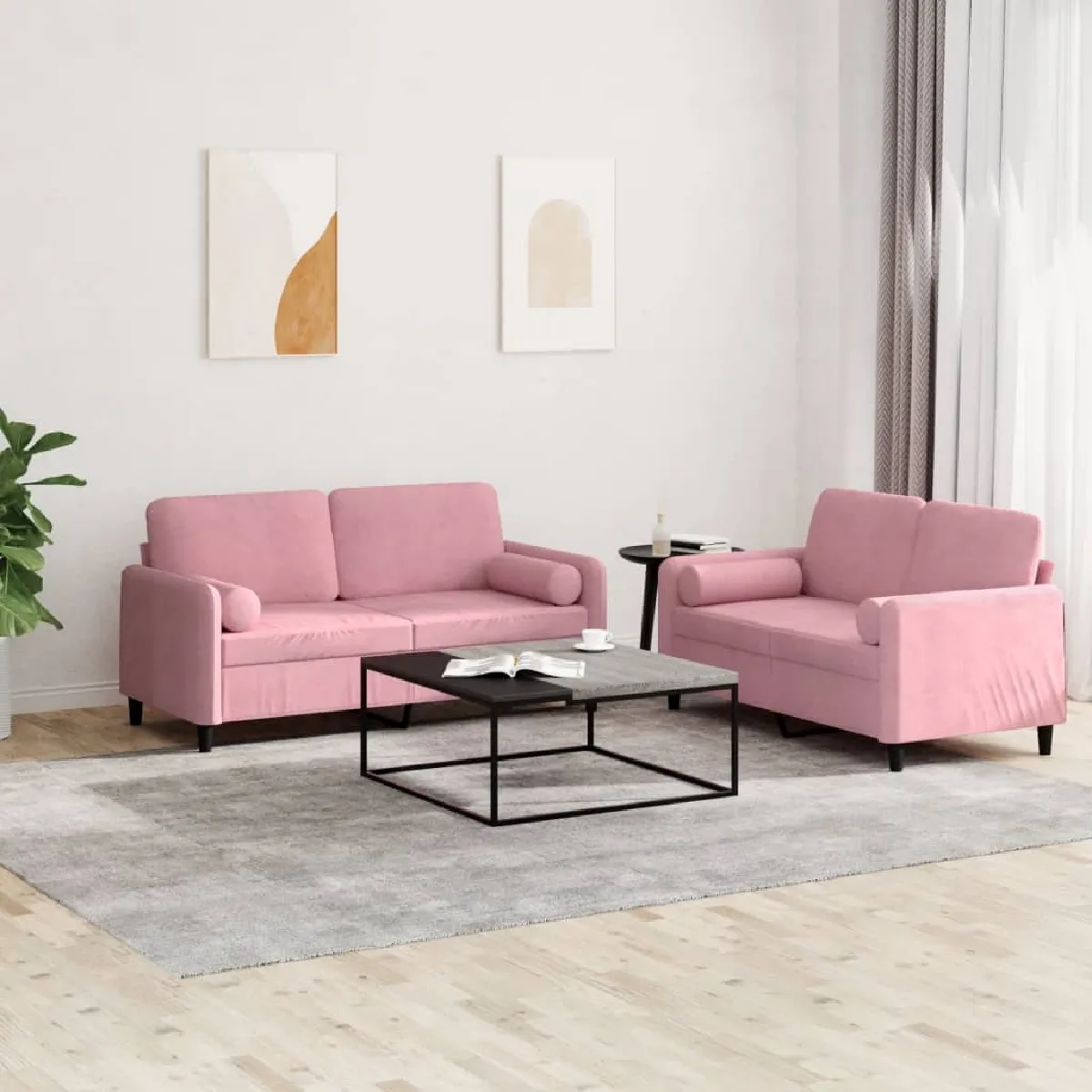 vidaXL - Ensemble de canapés - Velours - Rose - 2 pièces - Image 3