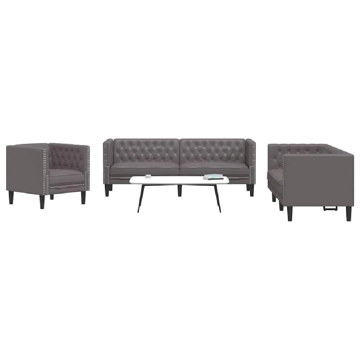 Vidaxl Canapé 3 places Chesterfield - Similicuir gris