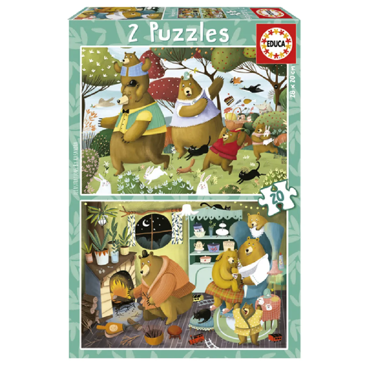Educa Puzzle 2 x 20 pièces La famille Ours
