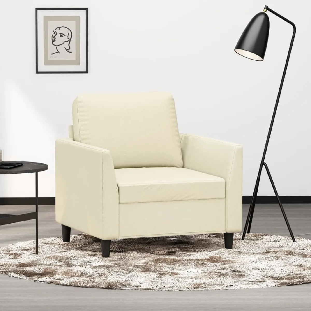 Non Communiqué Beige Fauteuil Crème 60 Cm Similicuir - Image 3