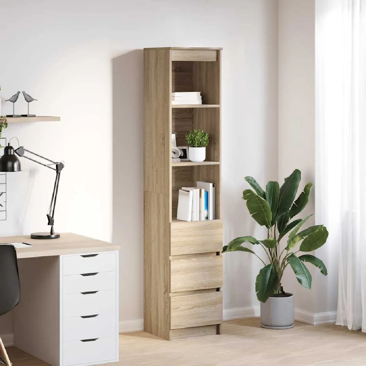 VIDAXL - Buffet haut - Chêne Sonoma - 37,5 x 35 x 180 cm - Image 2