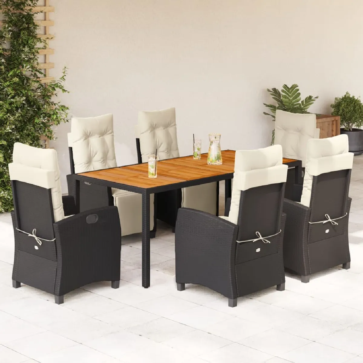 vidaXL Ensemble à manger jardin 7pcs - Noir