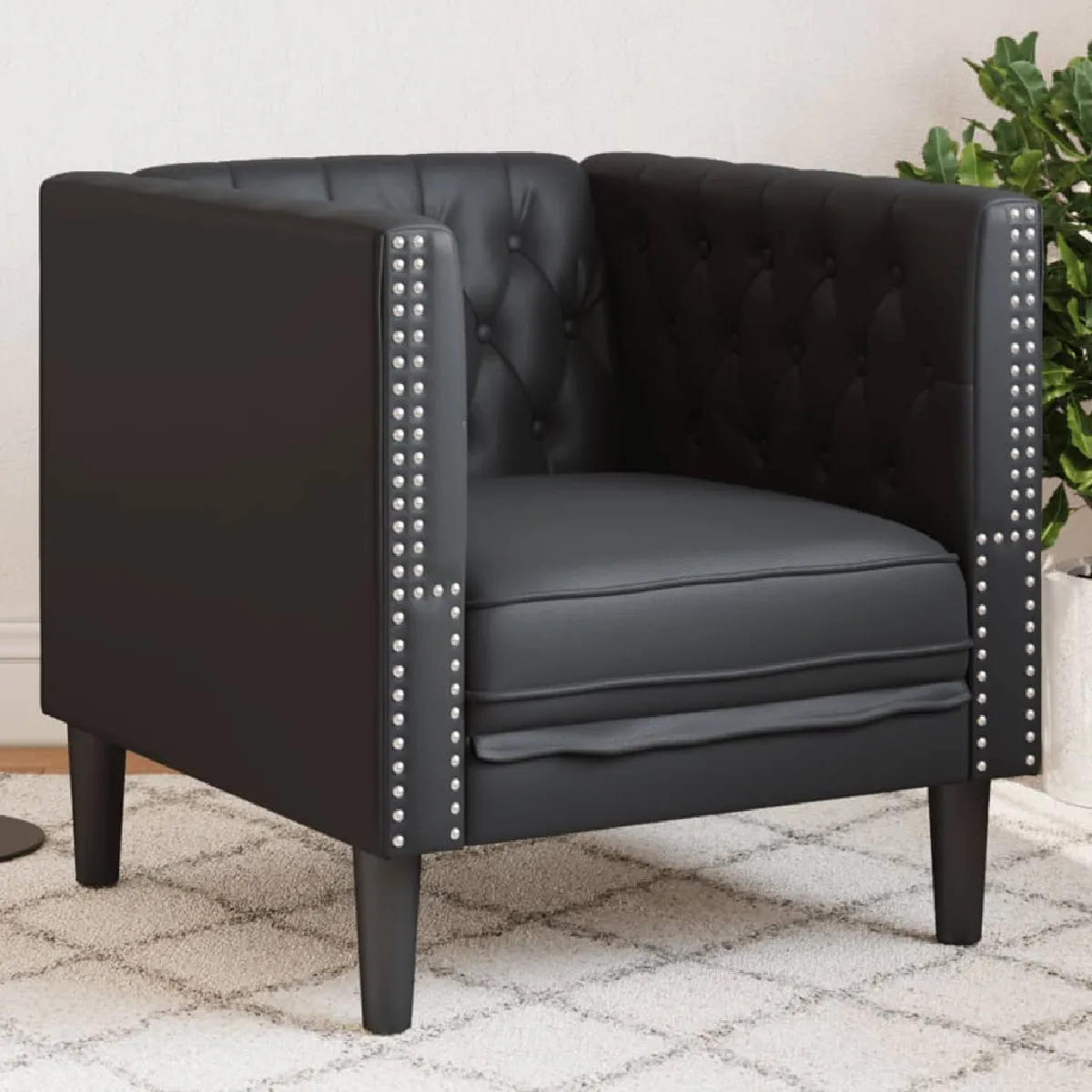 VIDAXL - Fauteuil Chesterfield - Noir - Image 2