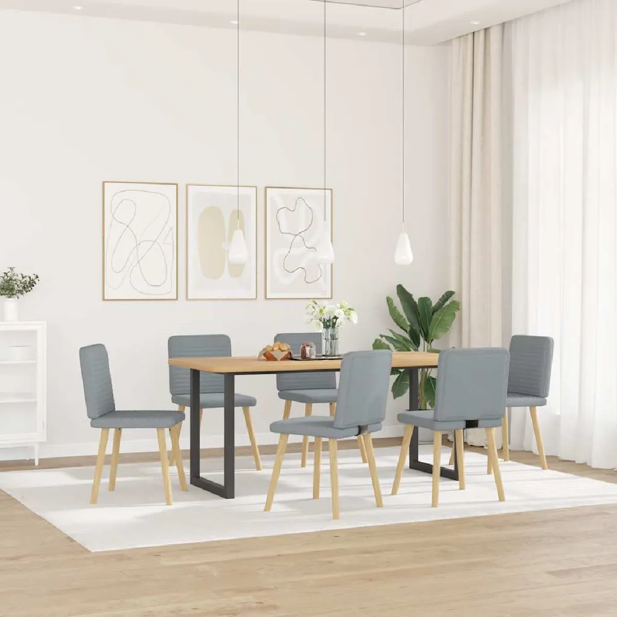 Non Communiqué Gris Clair Chaises À Manger Lot De 6 Tissu - Image 3