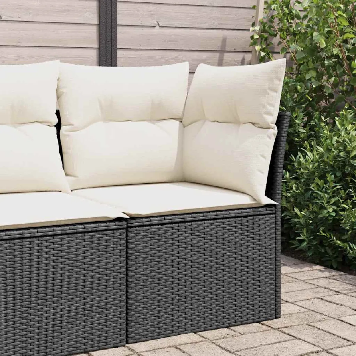 vidaXL Canapé d'Angle de Jardin avec Coussins - Noir Résine