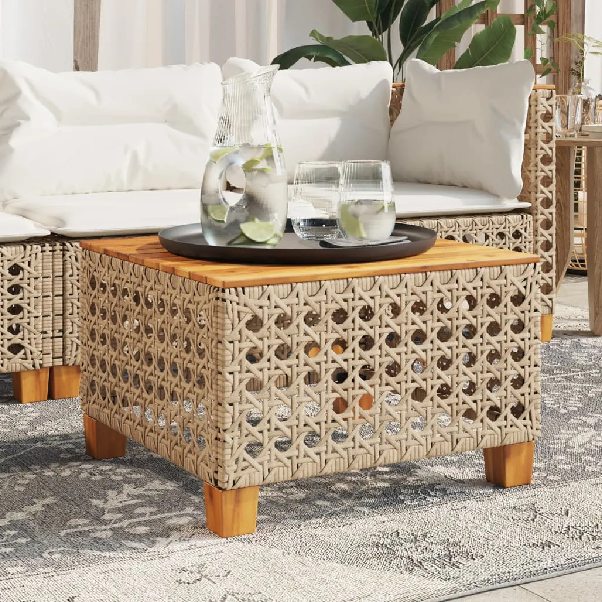 Vidaxl Table de jardin beige 55x55x36 cm résine tressée et bois acacia