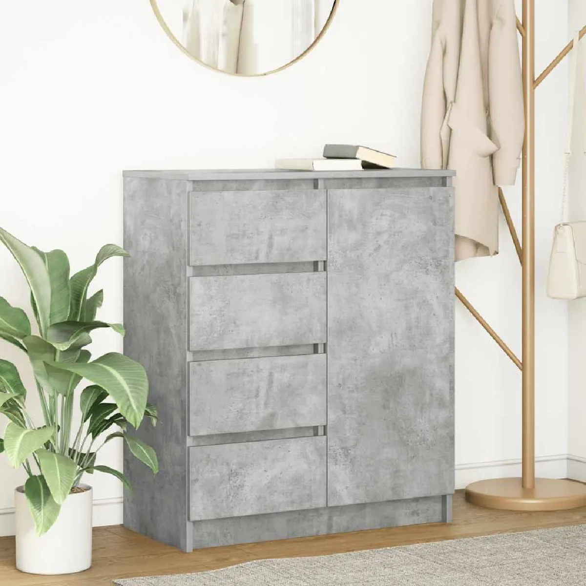 Non Communiqué Gris Buffet Avec Tiroirs Béton 71X35x84 Cm Bois D Ingénierie - Image 2