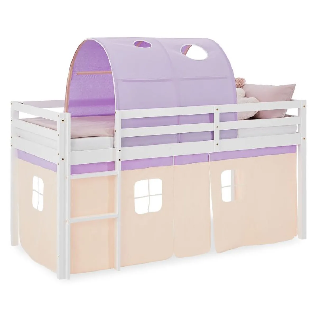 Homestyle4U Lit mi-hauteur 90x200 cm - Violet Pêche