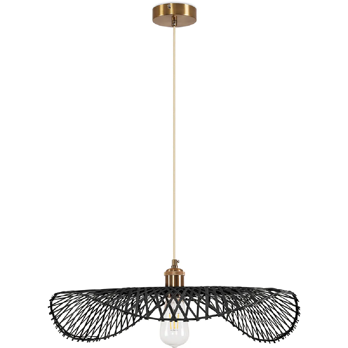 Lampe de plafond en bambou - Lampe suspendue de stile Boho Bali - Bahati Noir