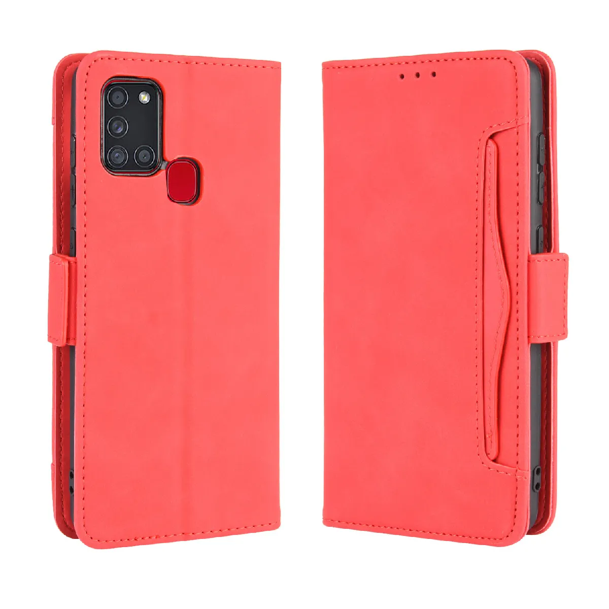 Générique Rouge Étui Portefeuille En Polyuréthane À Fermeture Magnétique Pour Samsung Galaxy A21s