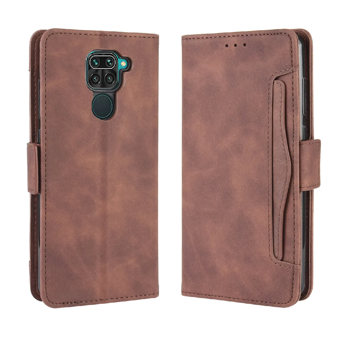 Générique Marron Étui Portefeuille Porte-Cartes À Fermeture Magnétique Xiaomi Redmi Note 9