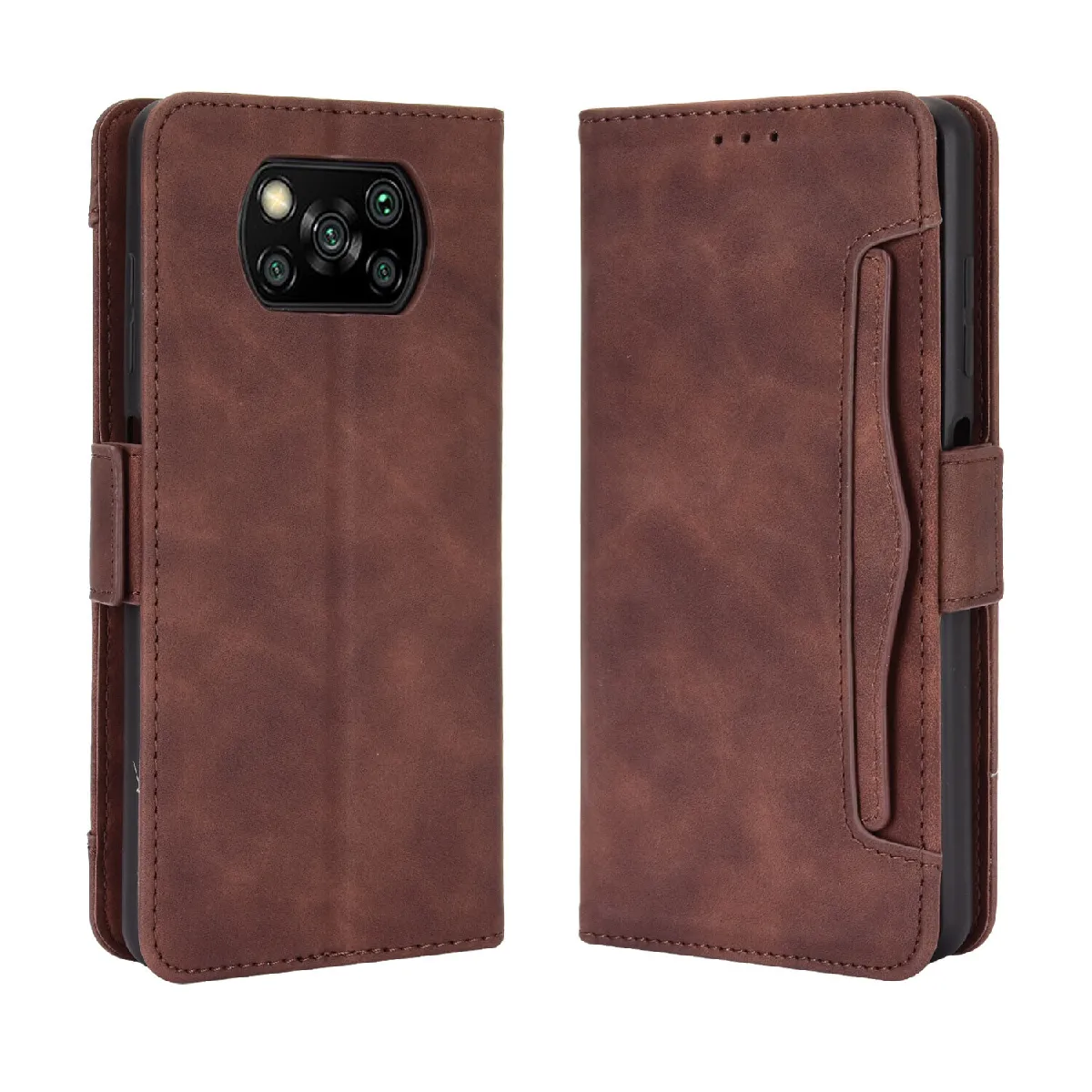 Générique Marron Étui Portefeuille Porte-Cartes Magnétique Xiaomi Poco X3 / X3 Pro 5G