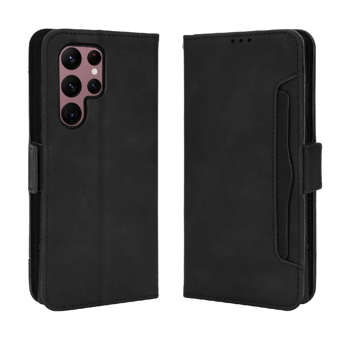 Générique Noir Étui Portefeuille Magnétique Avec Porte-Cartes Pour Samsung Galaxy S22 Ultra 5G