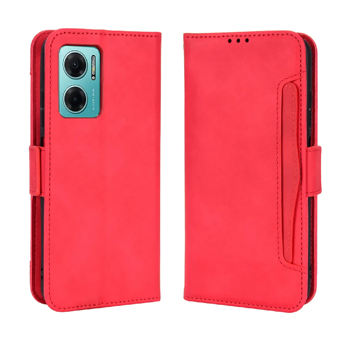 Générique Rouge Étui Portefeuille Porte-Cartes À Fermeture Magnétique Xiaomi Redmi 10 5G