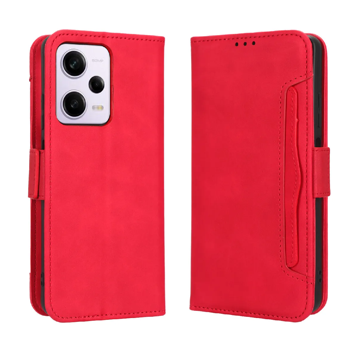 Générique Rouge Étui Portefeuille Magnétique Avec Porte-Cartes Xiaomi Redmi Note 12 Pro 5G