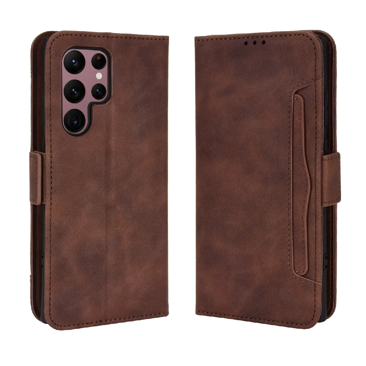 Générique Marron Samsung Galaxy S22 Ultra 5G Étui Portefeuille - Cuir Pu