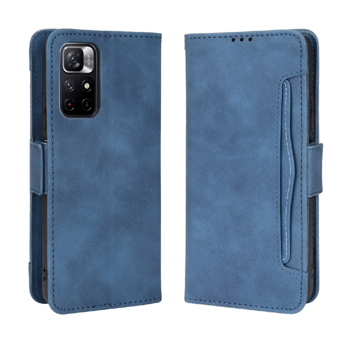 Générique Bleu Étui Portefeuille Porte-Cartes En Similicuir Xiaomi Poco M4 Pro