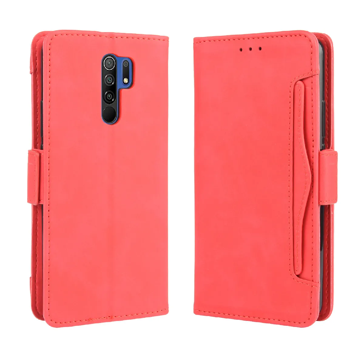 Générique Rouge Étui Portefeuille Porte-Cartes À Fermeture Magnétique Xiaomi Redmi 9