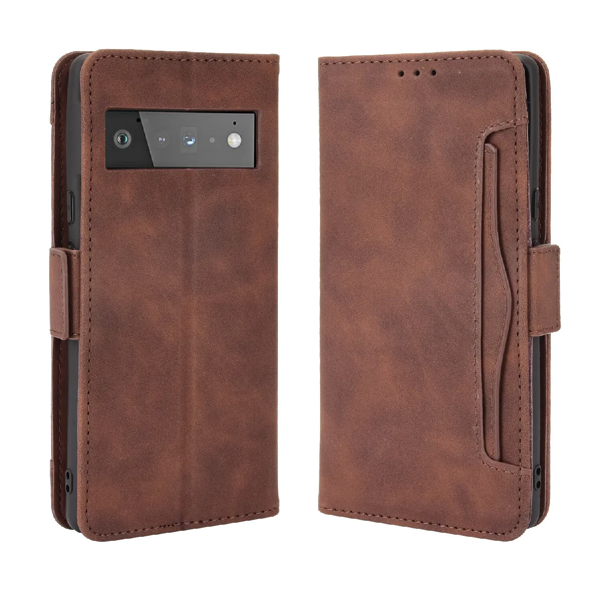 Générique Marron Étui Portefeuille En Similicuir À Fermeture Magnétique Pour Google Pixel 6 Pro