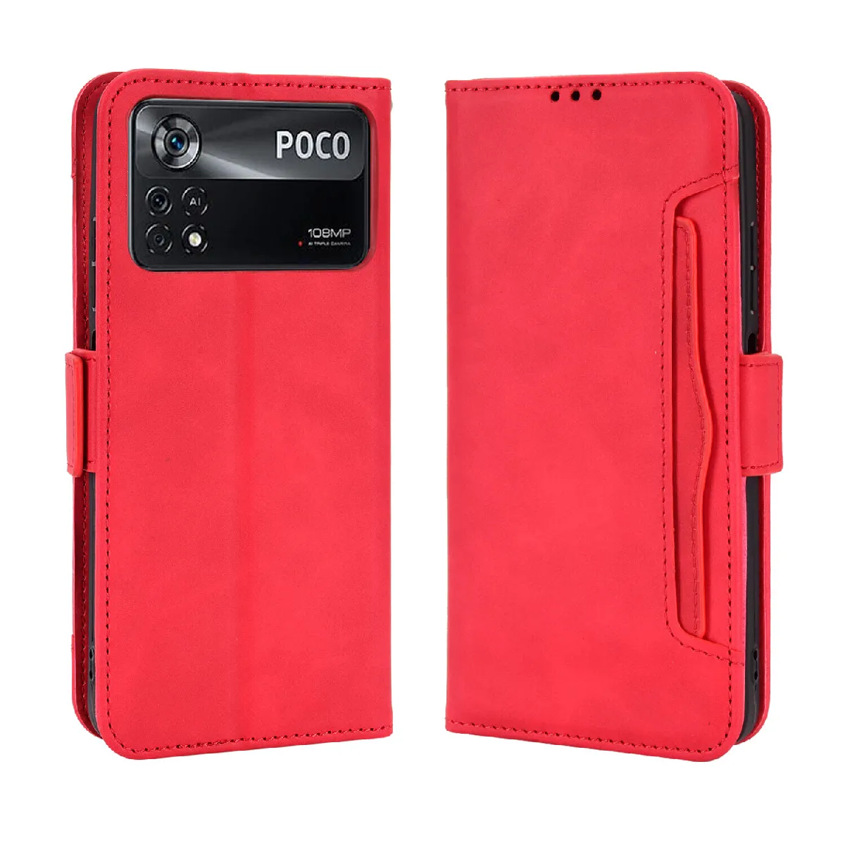 Générique Rouge Étui Portefeuille En Polyuréthane Avec Porte-Cartes Xiaomi Poco X4 Pro 5G