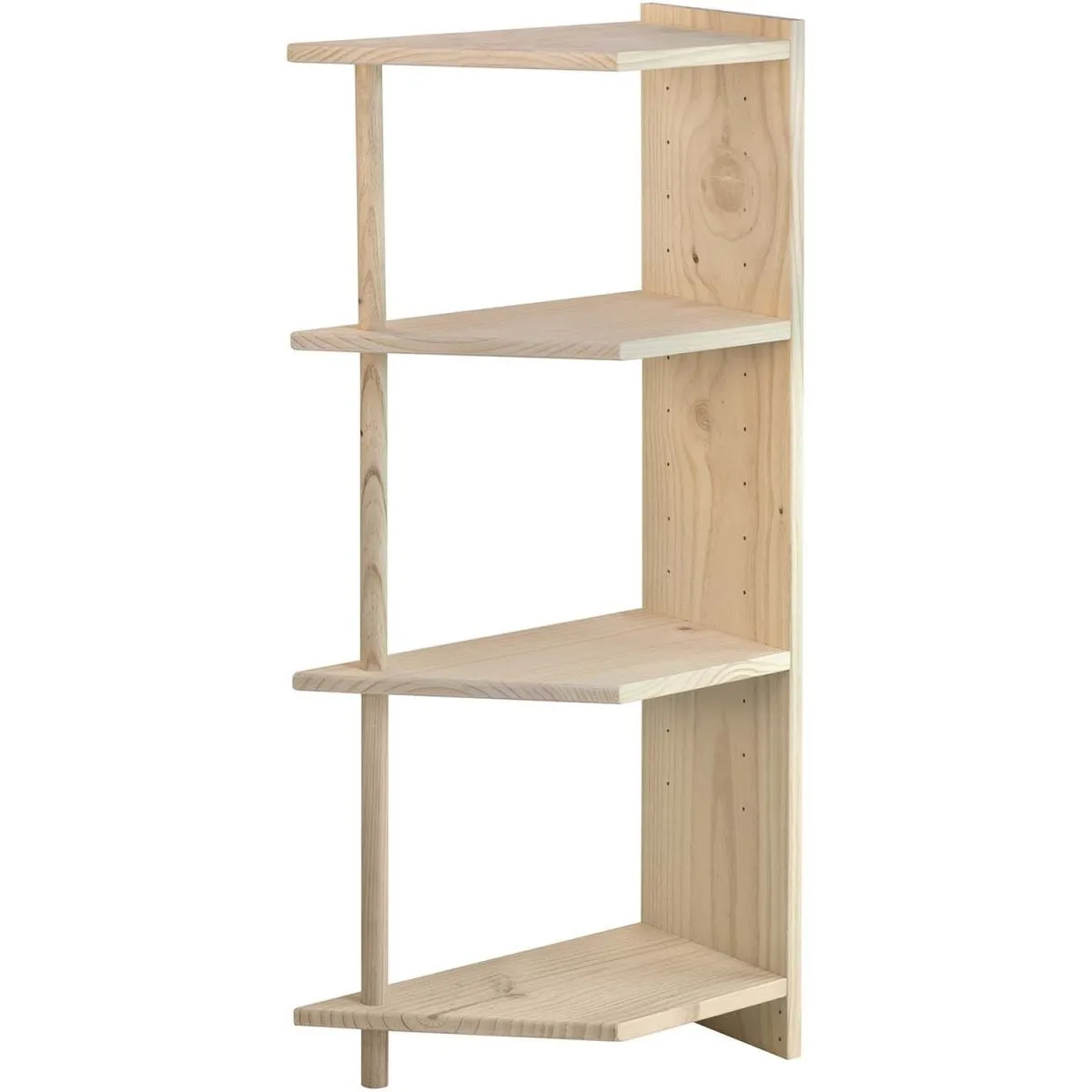 Etagère d'angle en pin brut Gala 4 tablettes.