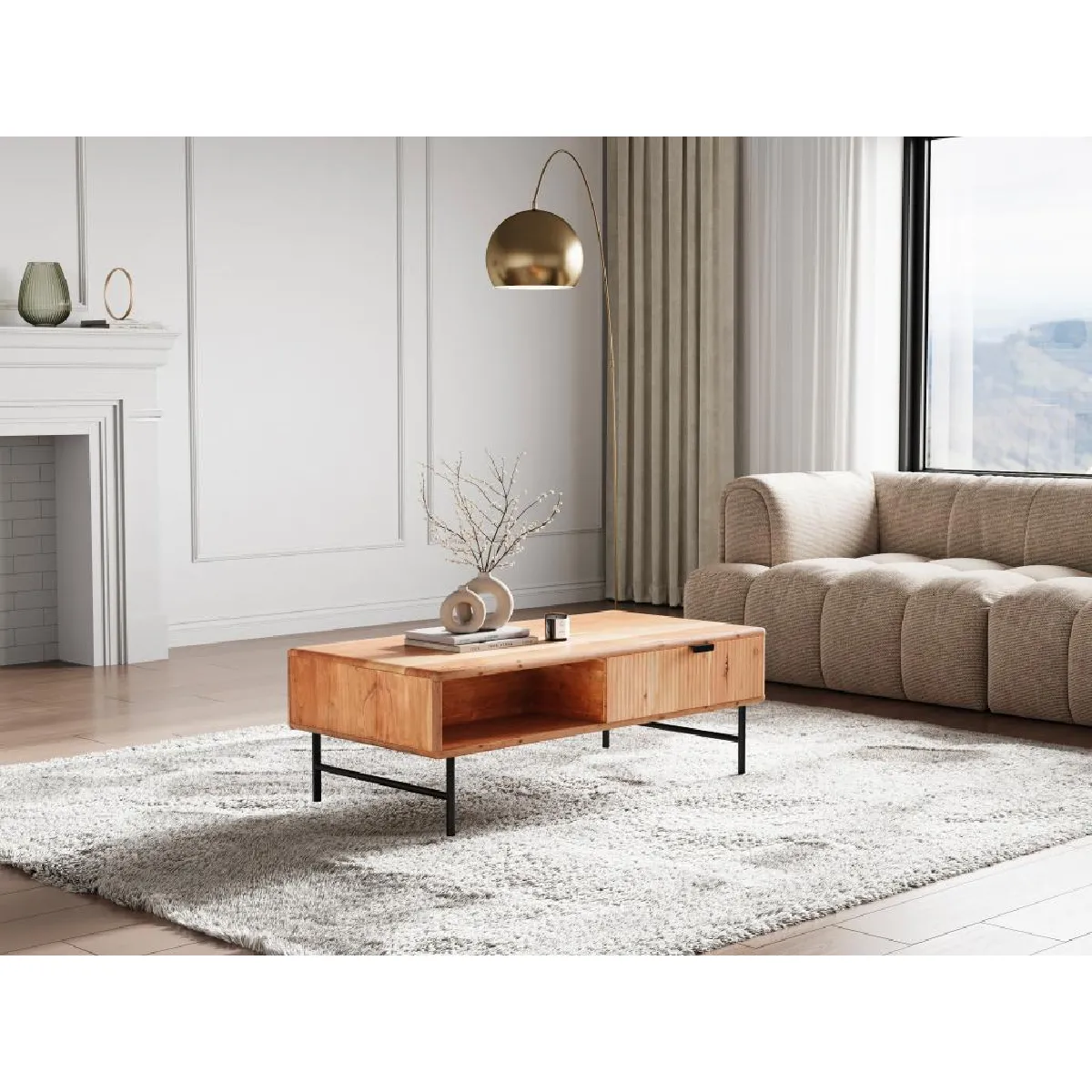 Meilleurs prix pour Vente-Unique Table basse ALEVIA - Acacia et métal noir