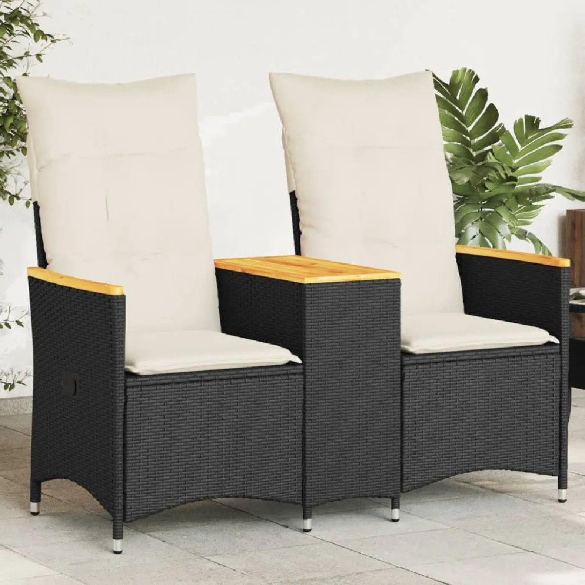 vidaXL Canapé de jardin inclinable 2 places avec table poly rotin - vue 3