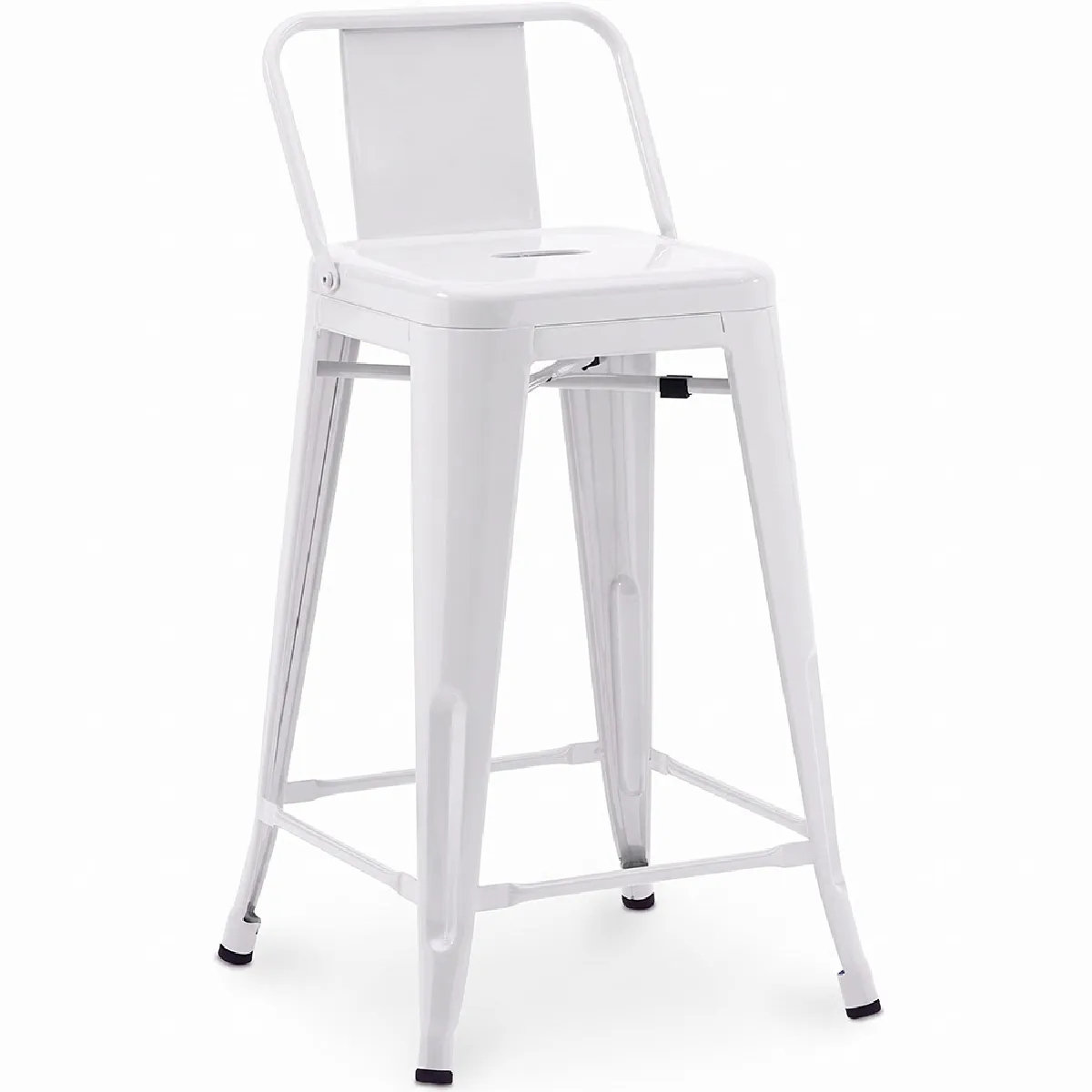 Tabouret de bar avec dossier - Design industriel - 60cm - Nouvelle édition - Stylix Blanc