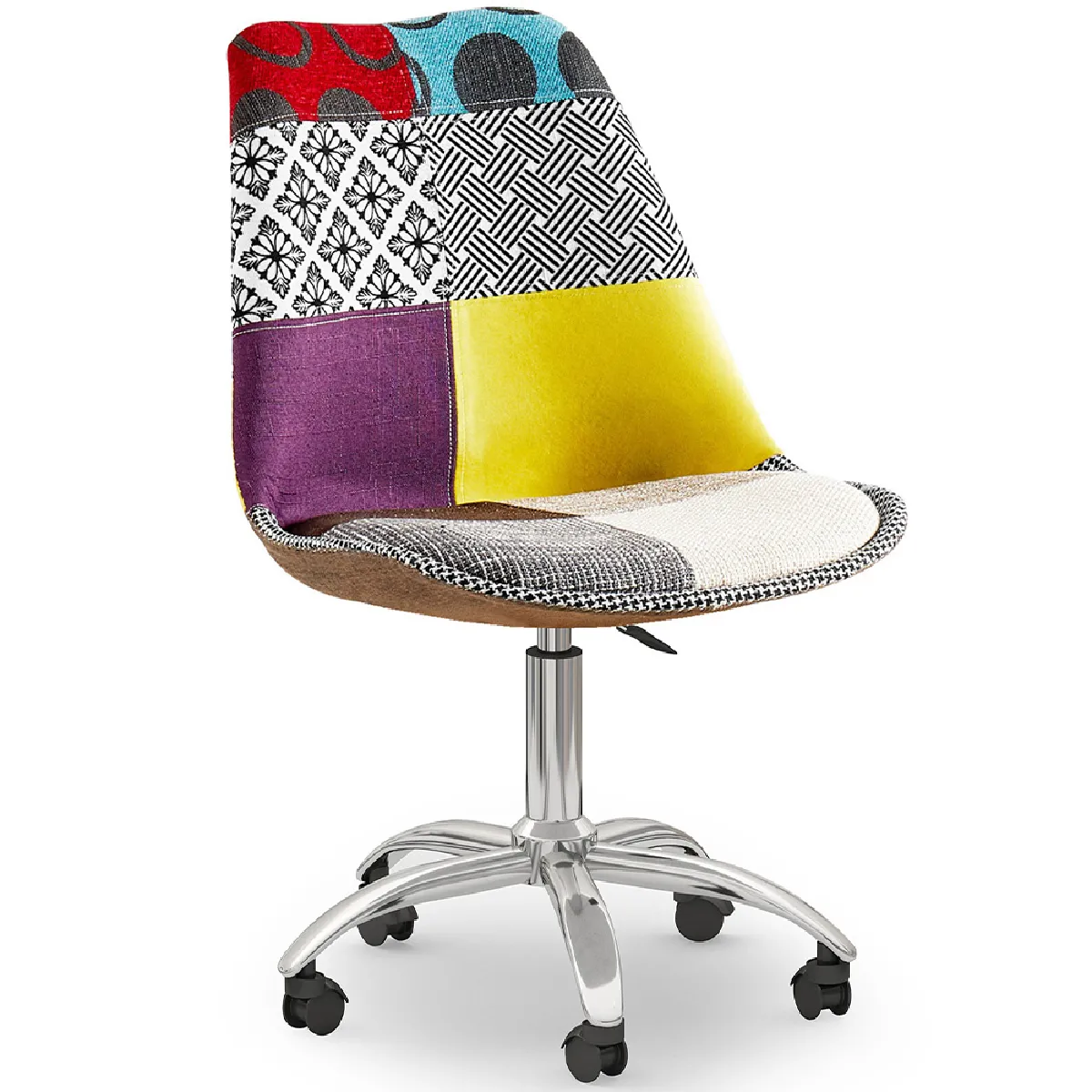 Chaise de Bureau Pivotante - Tissu Patchwork - Ray Multicolore