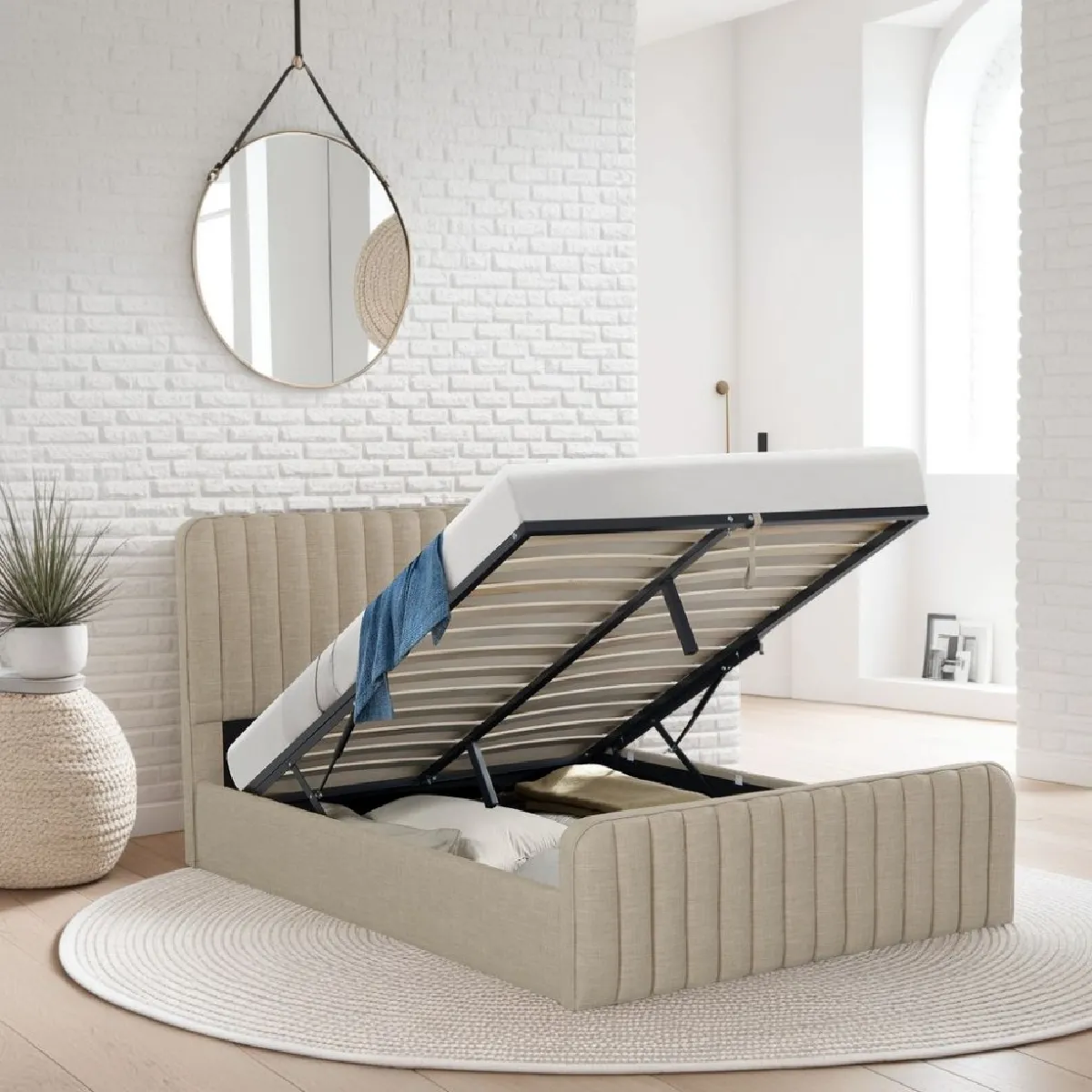 Lit coffre 140x190 cm NEVA + 1 sommier / Beige