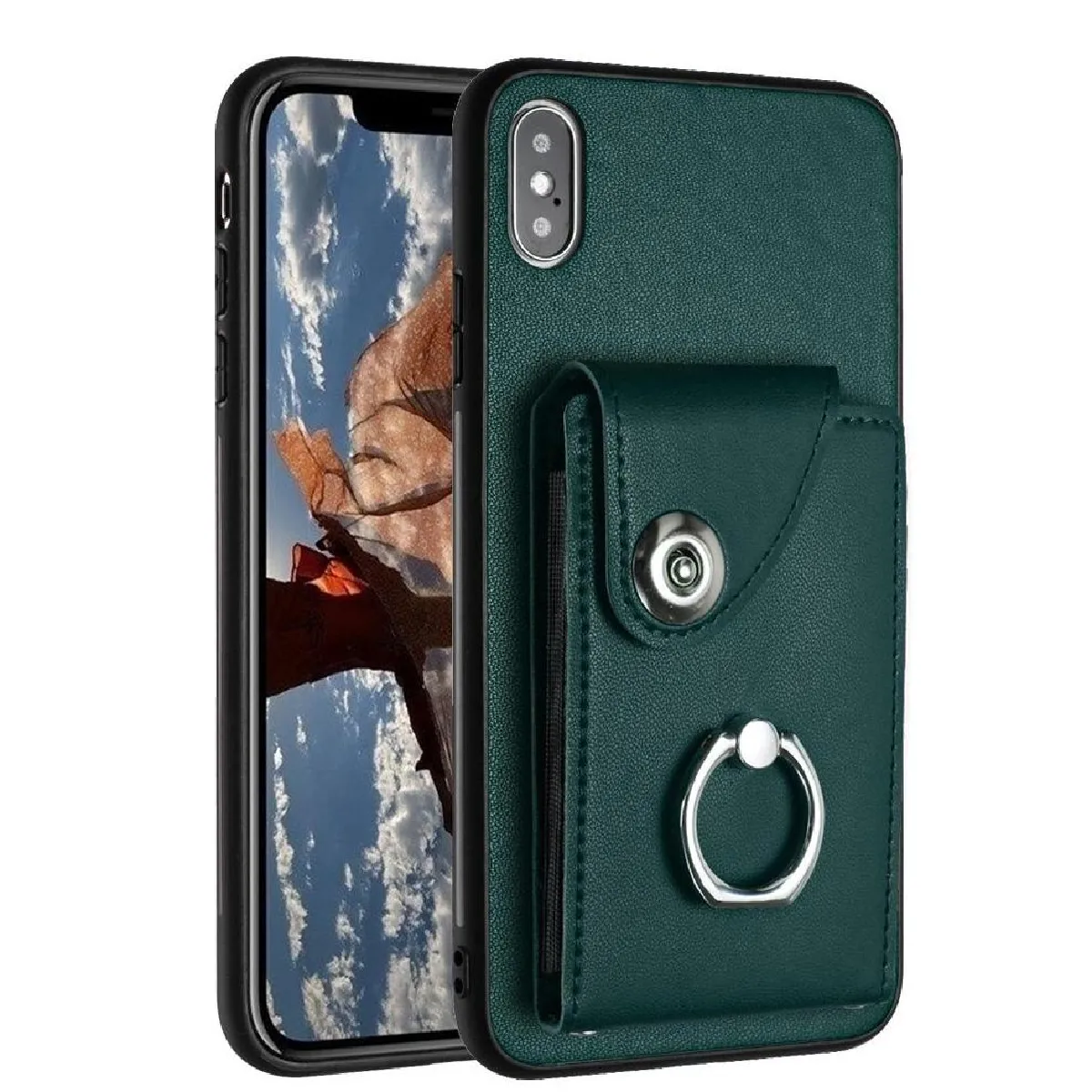 Générique Vert Coque Portefeuille En Cuir Pu Pour Apple Iphone X
