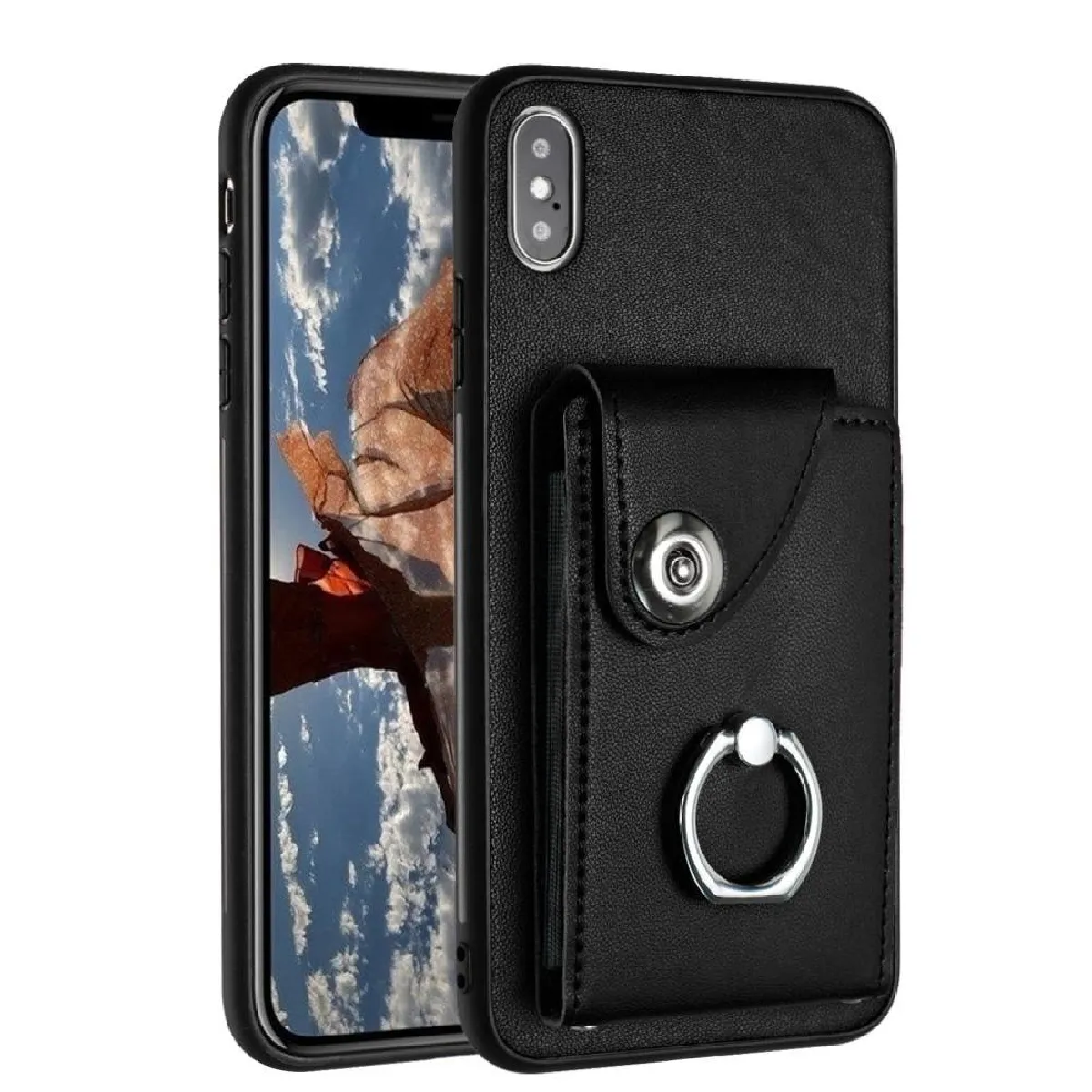 Générique Noir Étui Portefeuille En Similicuir Foxdock Pour Apple Iphone Xs Max