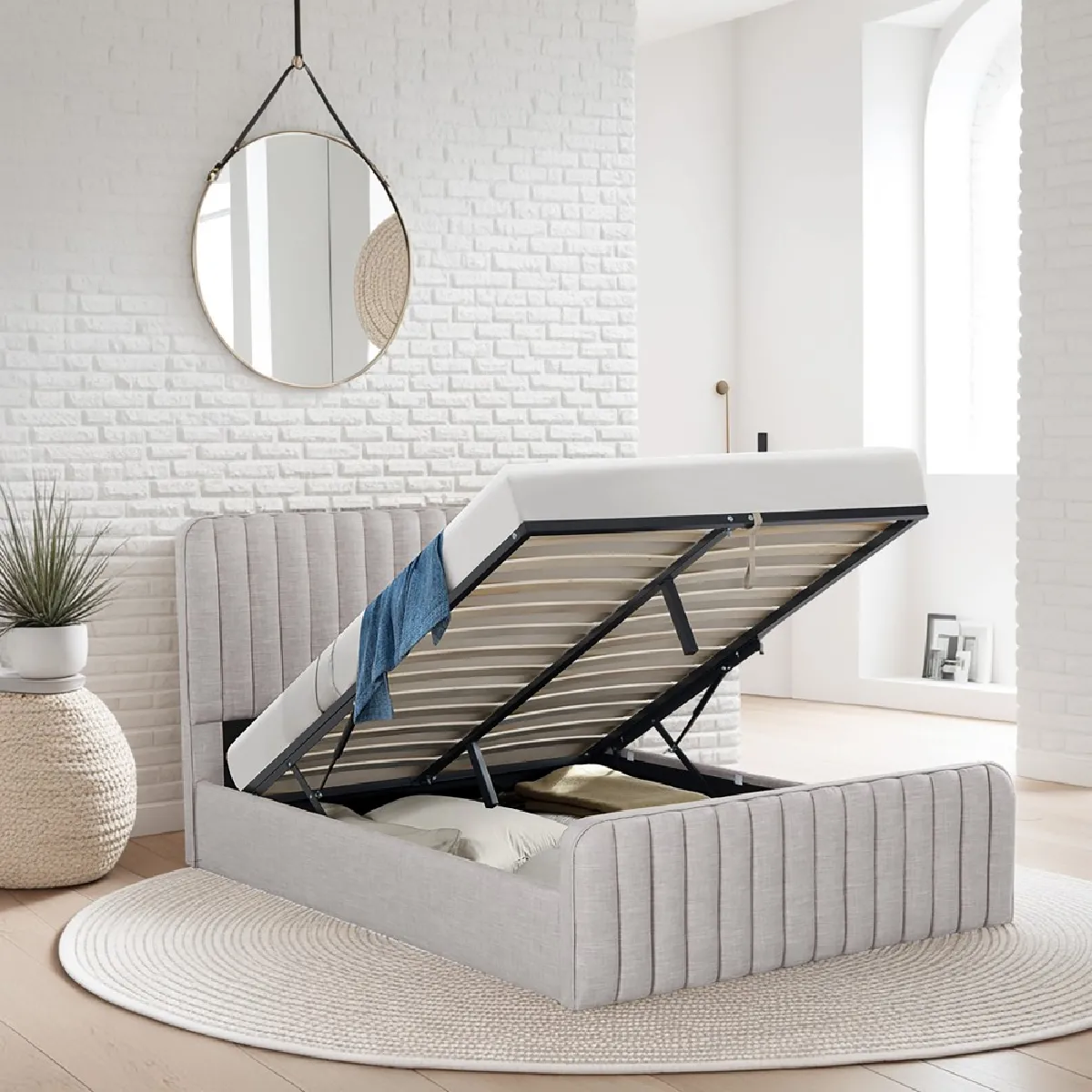 Lit coffre 140x190 cm NEVA + 1 sommier / Gris clair