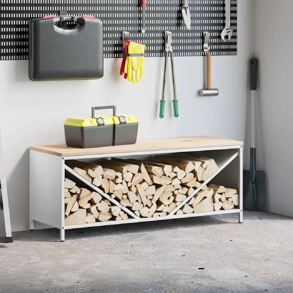 vidaXL Étagère à bois de chauffage avec plateau en bois support à bûches de cheminée support à bûches support 864257