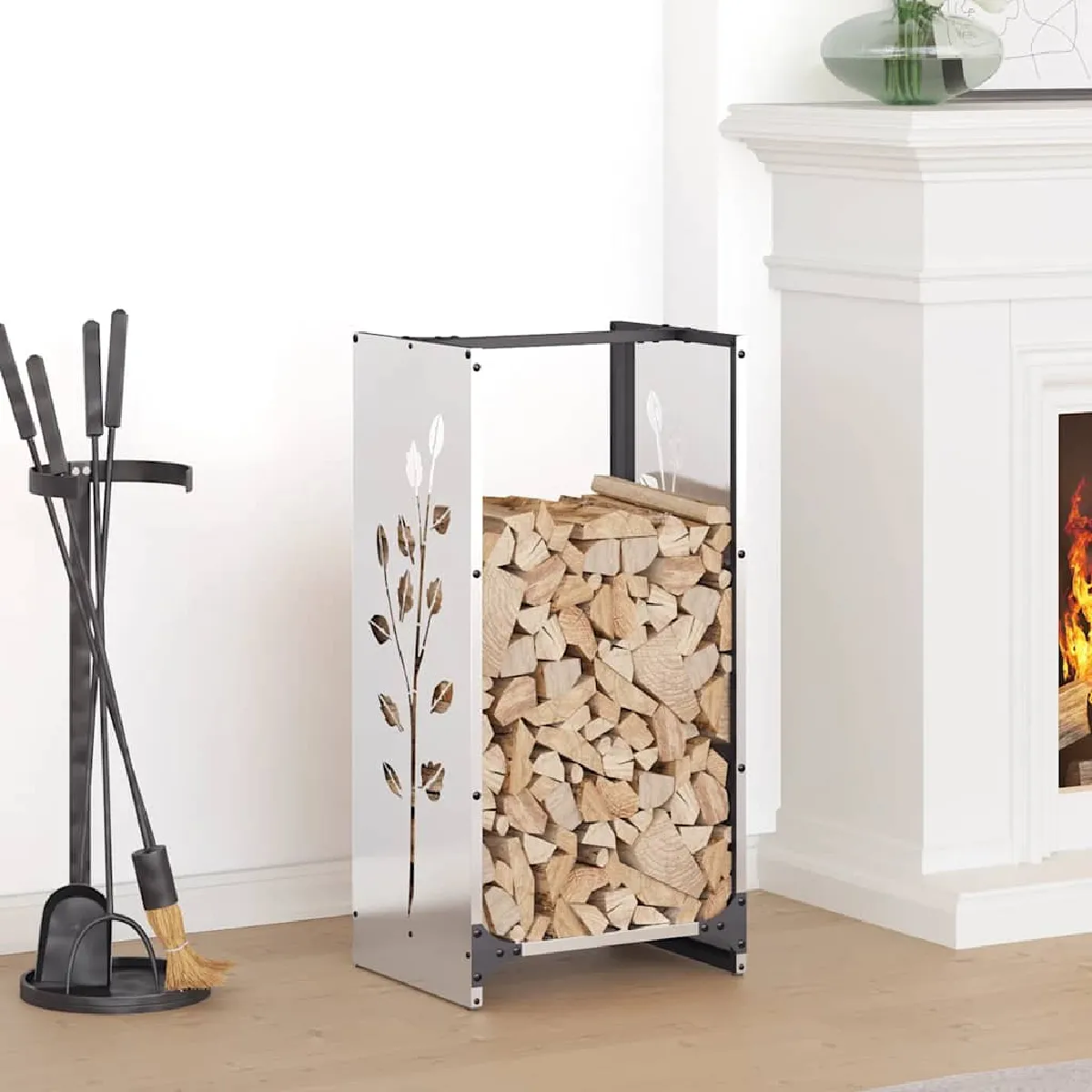 vidaXL Portant de bois de chauffage 40x30x80 cm acier inoxydable
