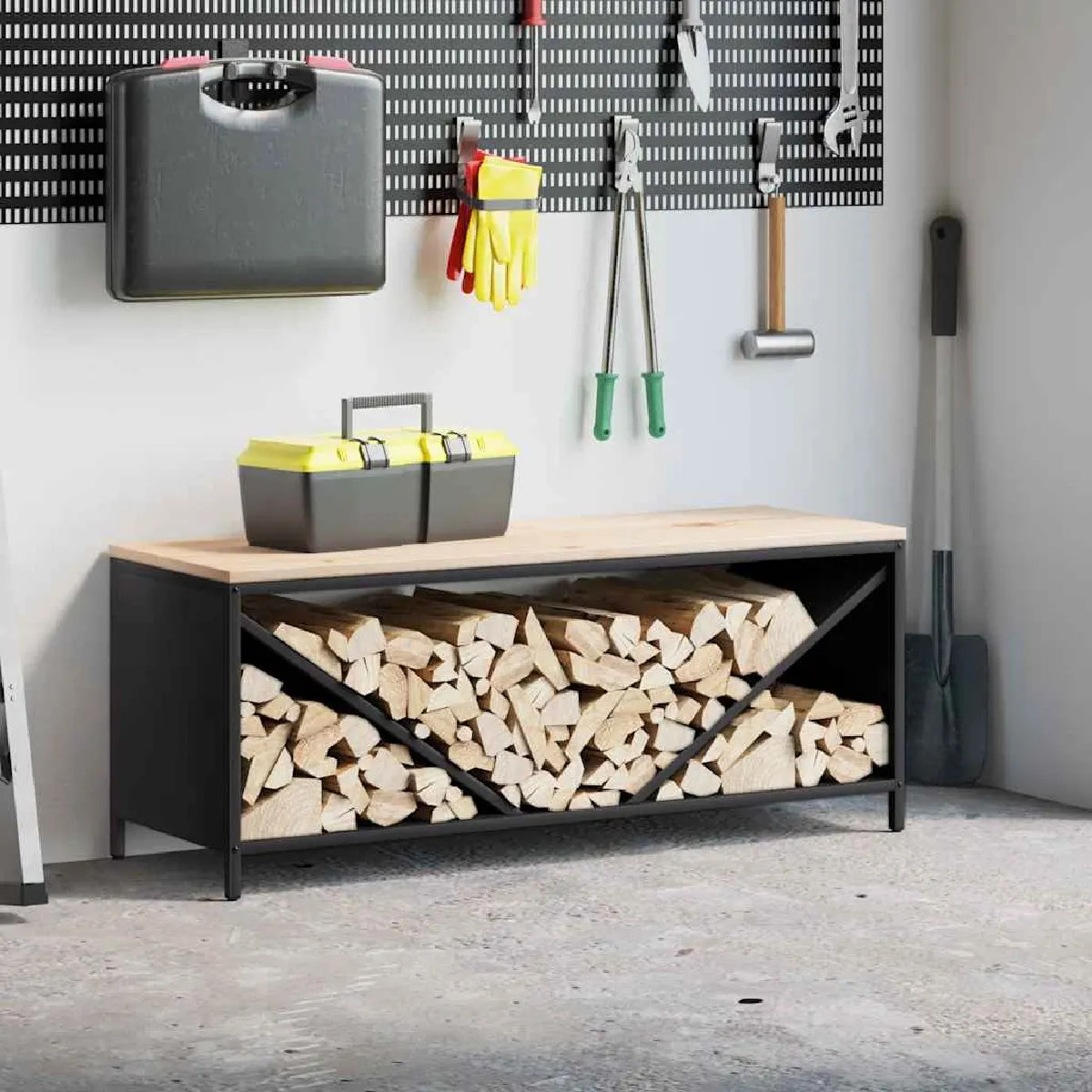 vidaXL Étagère à bois de chauffage avec plateau en bois support à bûches de cheminée support à bûches support 864257 - vue 3
