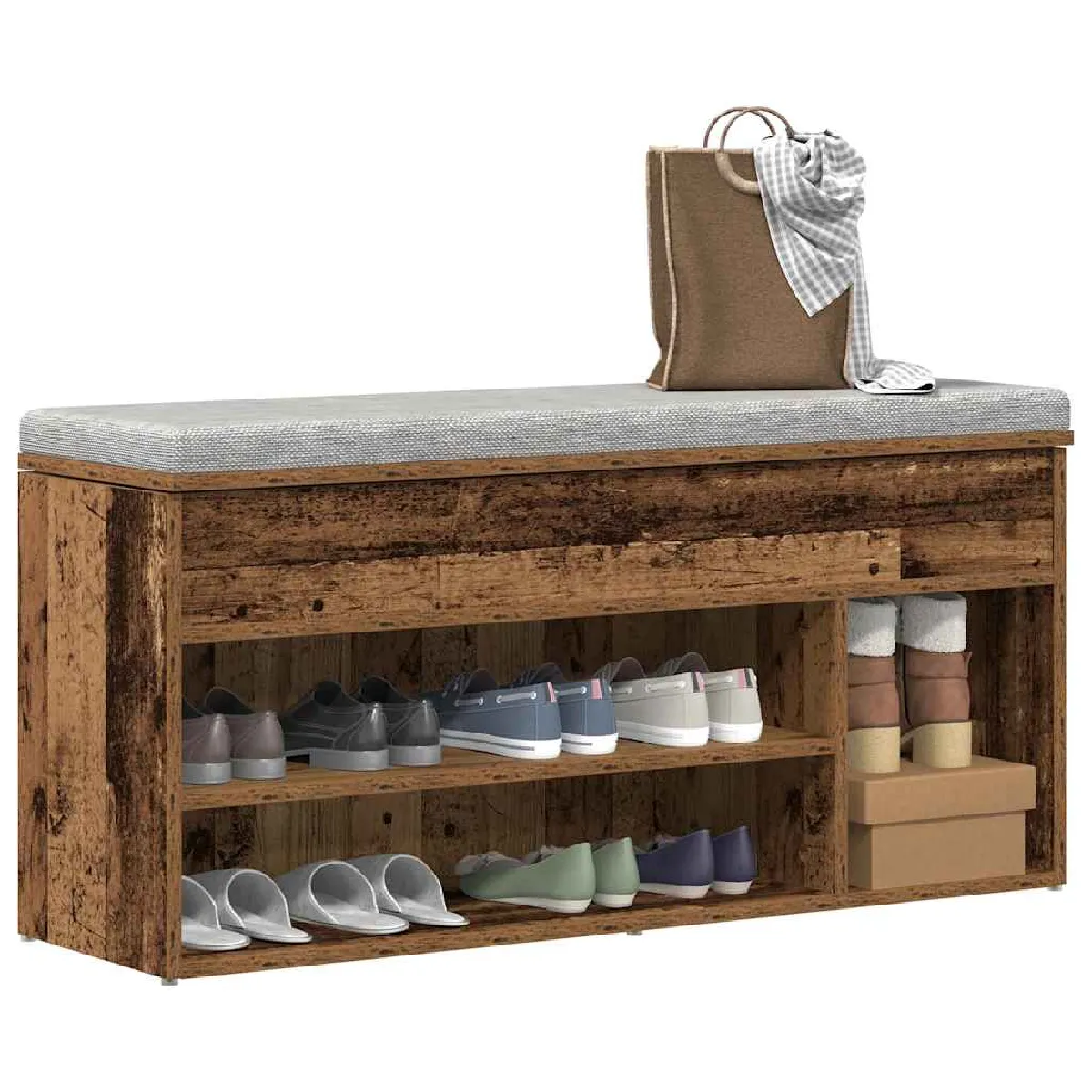 Non Communiqué Vieux Bois Banc À Chaussures 102X30,5X45 Cm Bois D Ingénierie - Image 3