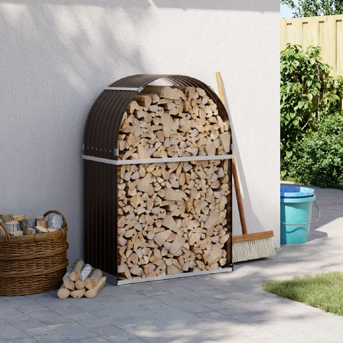 Porte bûches Acier galvanisé 80x45x120 cm Rangement extérieur Mixte