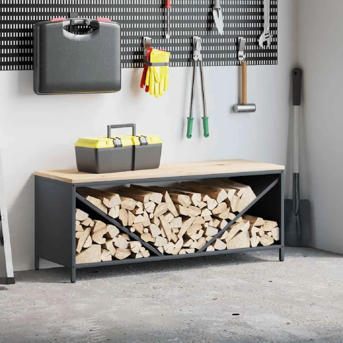 vidaXL Étagère à bois de chauffage avec plateau en bois support à bûches de cheminée support à bûches support 864257 - vue 2