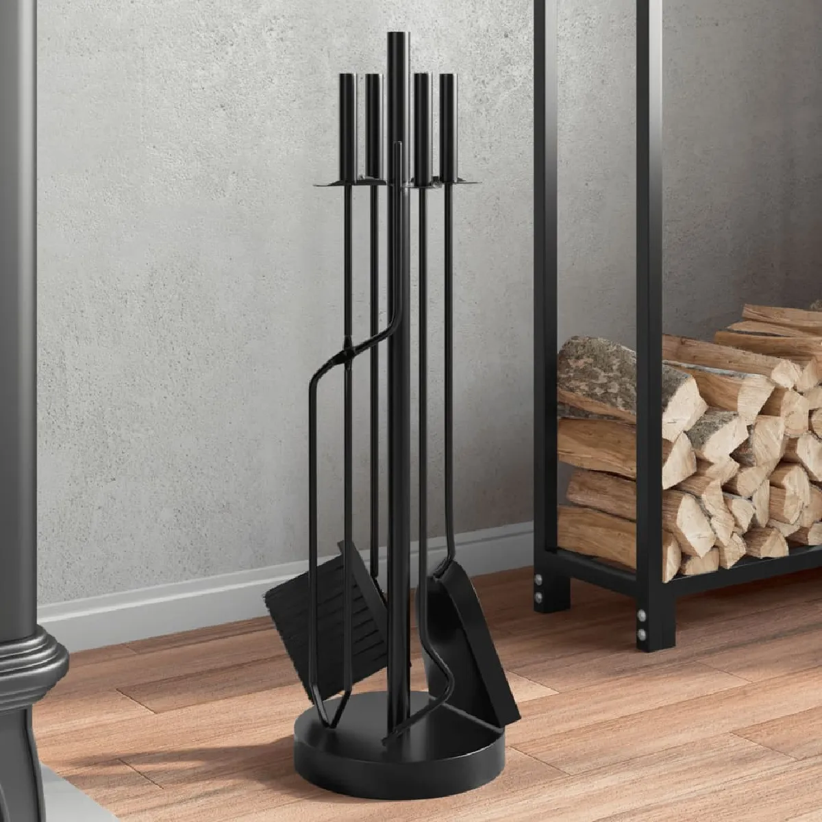 Non Communiqué Noir Set D’outils De Cheminée 5 Pcs 18X66 Cm Acier - Image 3
