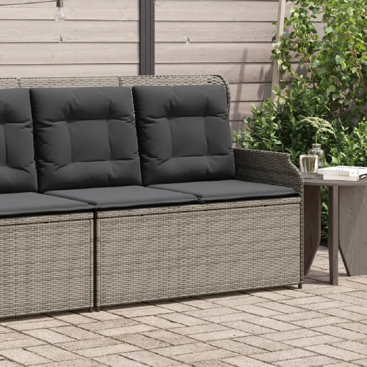 vidaXL Banc inclinable de jardin avec coussins résine tressée