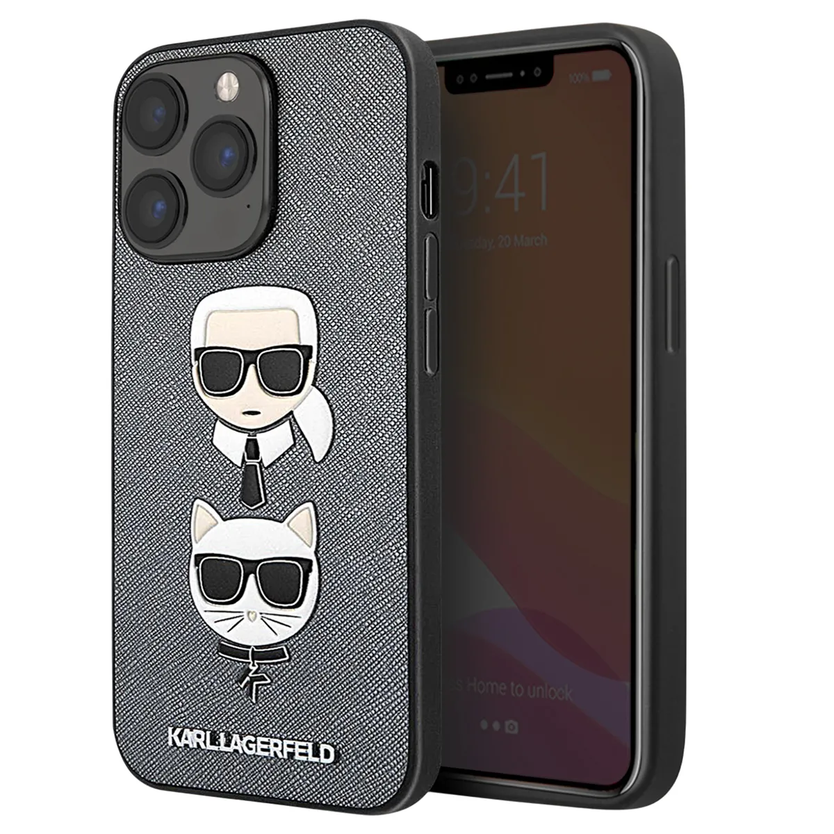Karl Lagerfeld Gris Coque Pour Apple Iphone 13 Pro Saffiano Karl & Choupette