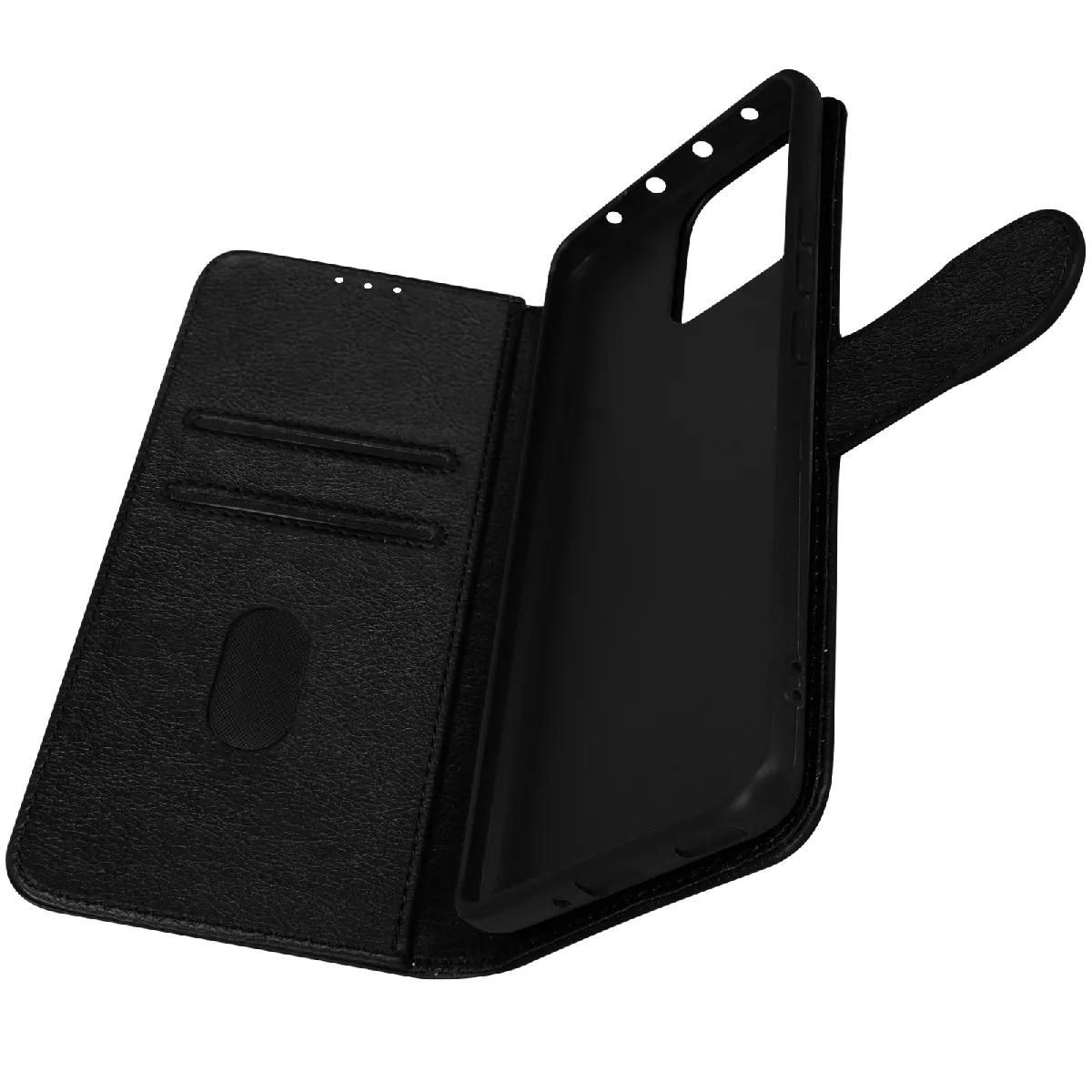 Avizar Noir Étui Portefeuille Pour Redmi 13 Chesterfield Grainé Fonction Stand